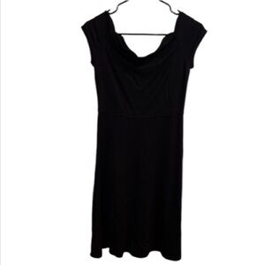 Loft dress Black Women's 4 petite scalloped capped sleeve stretch NEW